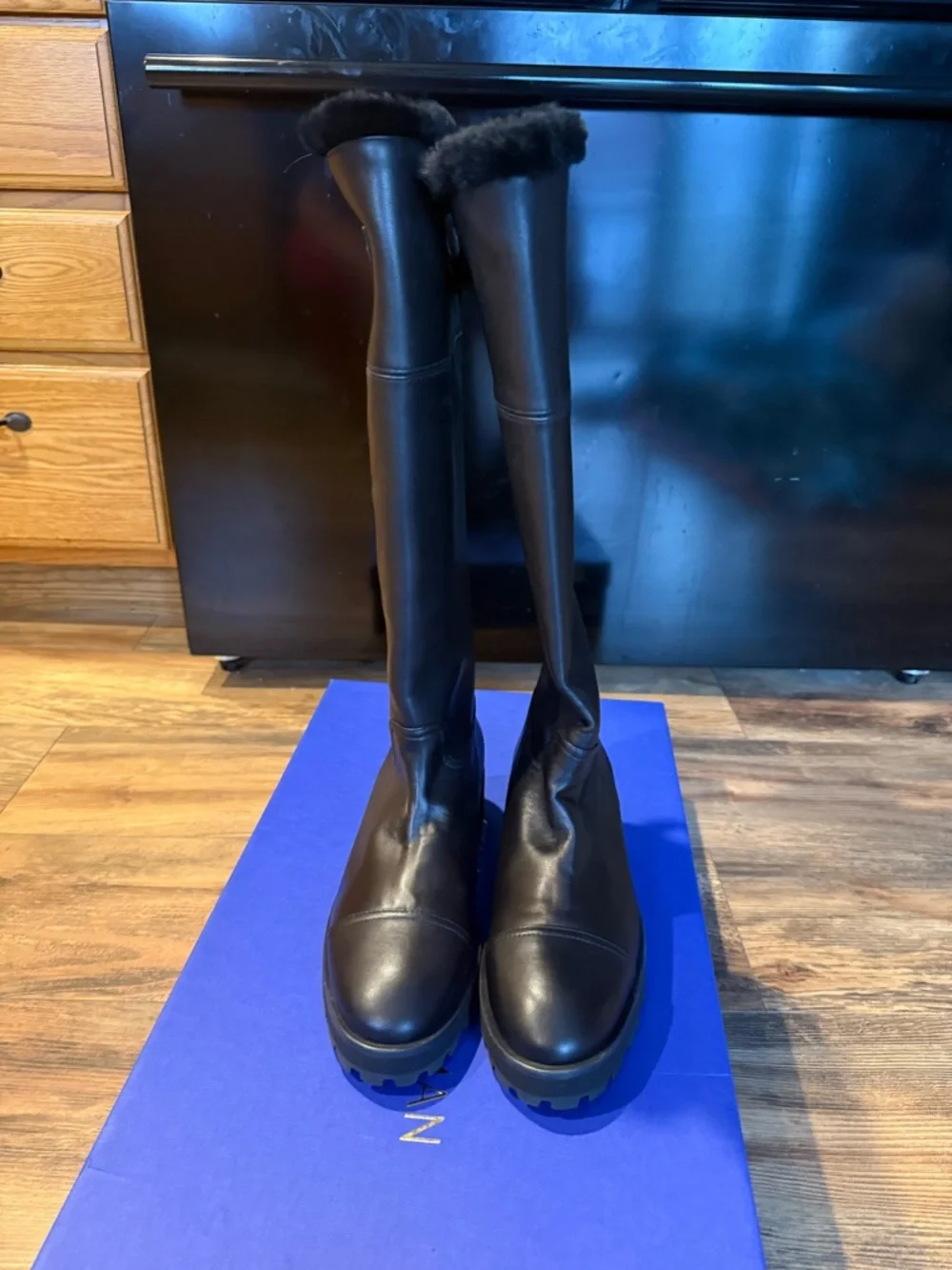 Stuart Weitzman Black Alpine Cozy Over-the-Knee Lug Sole Boots